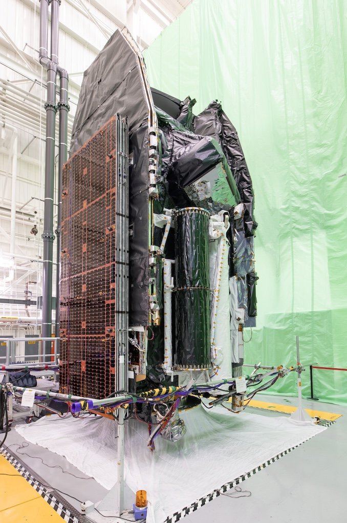 The ViaSat-3 Flight 3 satellite is seen inside Boeing’s test facilities in El Segundo, CA. Image: Boeing